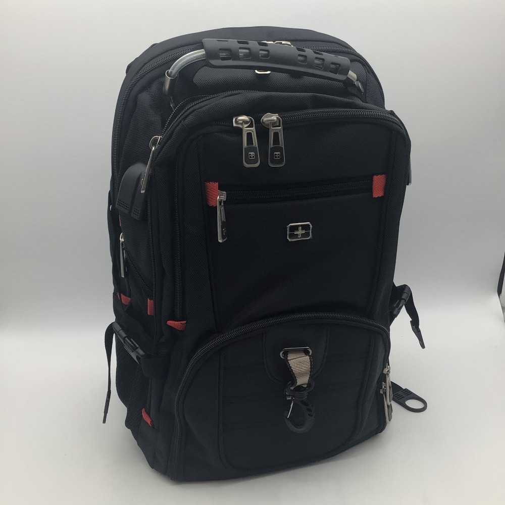 SwissGear Airflow Laptop Backpack Black Red USB Charging Port Travel Bag NEW